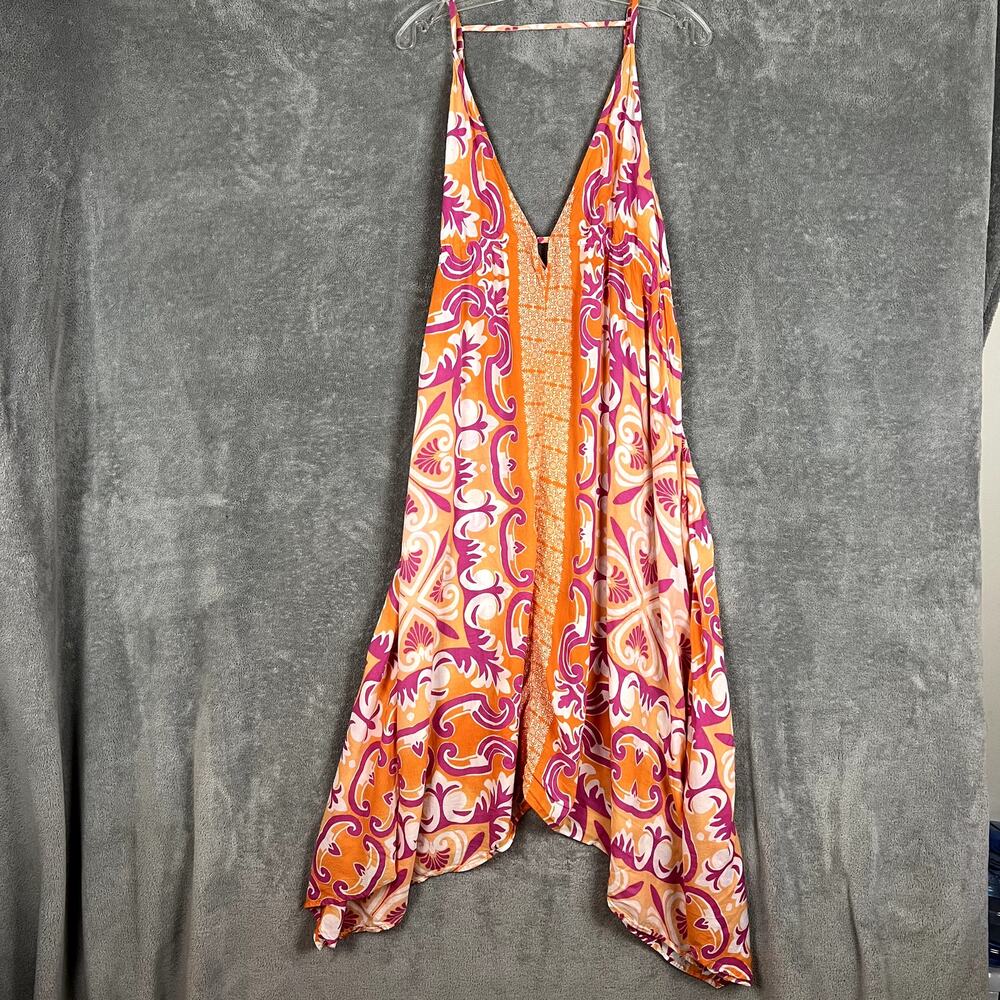 Anthropologie Midi Cover Up Dress Womens S Abstract Print Handkerchief Hem Tie